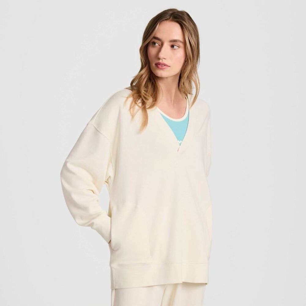 Champion Women's Long Sleeve V-Neck French Terry Pullover - Cream XS